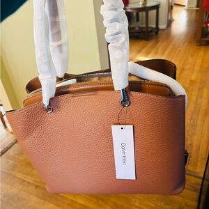 Calvin Klein Cognac Pebbled Leather Tote
